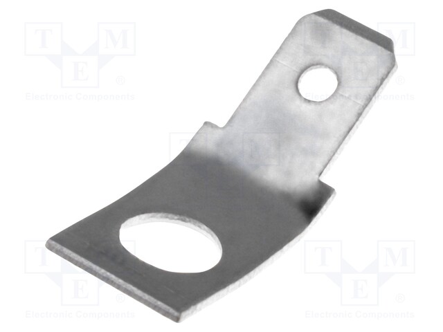 Terminal: flat; 6.3mm; 0.8mm; male; M5; screw; brass; angled 45°