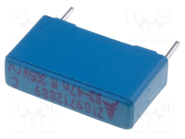 Capacitor: polypropylene; X2; 47nF; 15mm; ±20%; 5x10.5x18mm; 305VAC