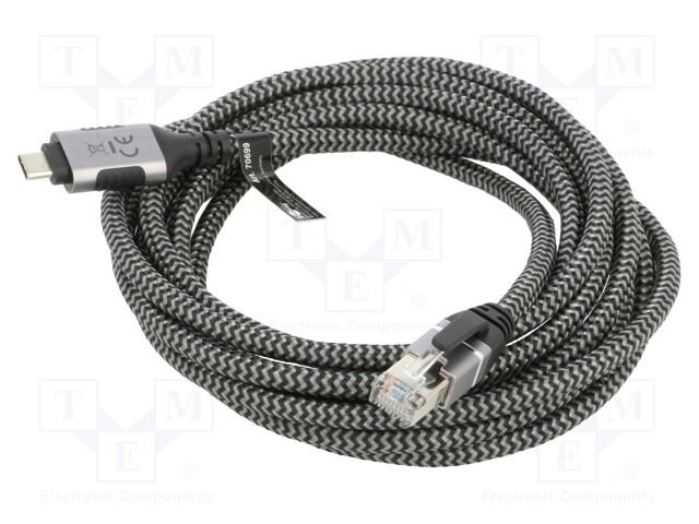 Cable; USB 3.1; RJ45 plug,USB C plug; 3m; 1Gbps; Øcable: 5.6mm