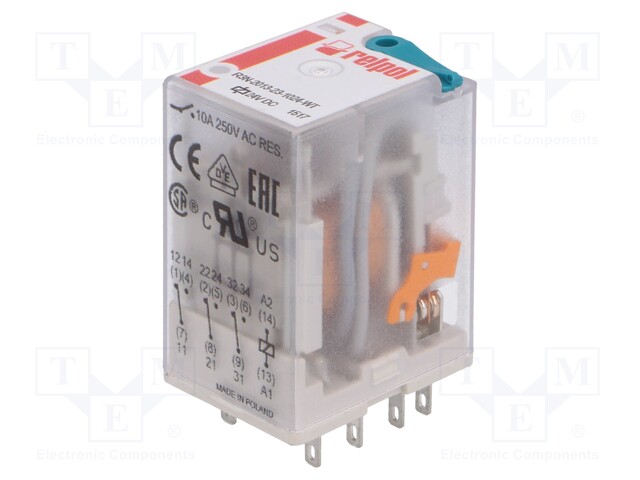 Relay: electromagnetic; 3PDT; Ucoil: 24VDC; 10A/250VAC; 10A/24VDC