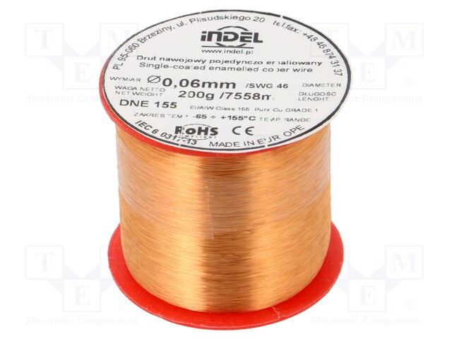 Coil wire; single coated enamelled; 0.06mm; 200g; -65÷155°C