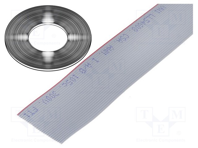 Wire: ribbon; flat; 0.635mm; solid; Cu; 80x30AWG; PVC; grey; 30,5m