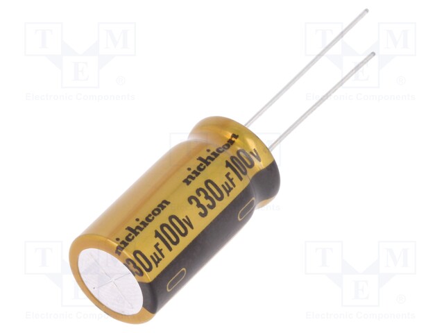 Capacitor: electrolytic; THT; 330uF; 100VDC; Ø12.5x25mm; Pitch: 5mm