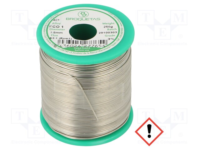 Soldering wire; Sn99,3Cu0,7; 0.8mm; 0.25kg; lead free; 220°C