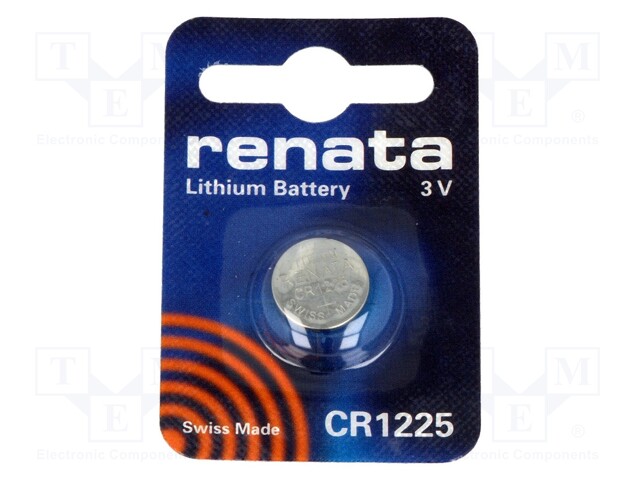 Battery: lithium; 3V; CR1225,coin; Batt.no: 1; Ø12x2.52mm; 48mAh