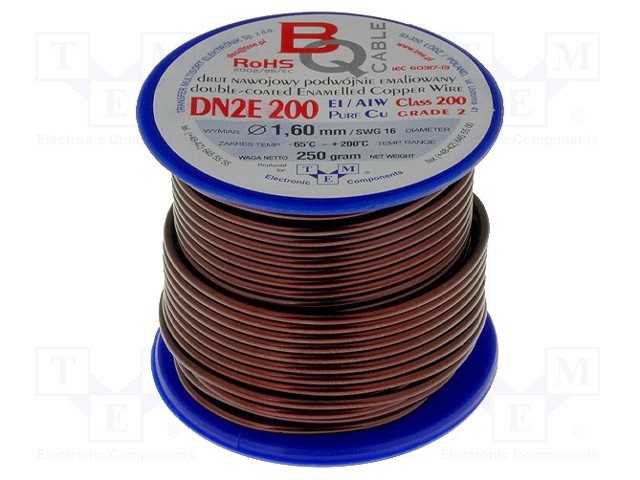 Coil wire; double coated enamelled; 1.6mm; 0,25kg; -65÷200°C