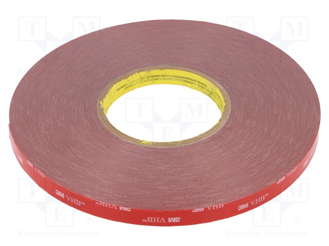 Tape: fixing; W: 12mm; L: 33m; D: 0.6mm; acrylic; grey; max.120°C