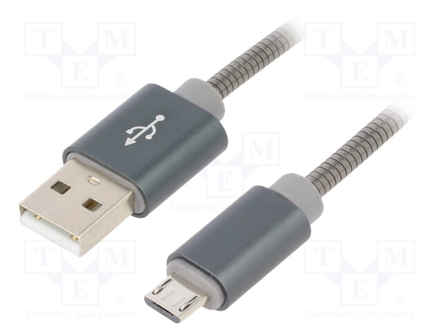 Cable; USB 2.0; USB A plug,USB B micro plug; 1m; grey; 0.48Gbps