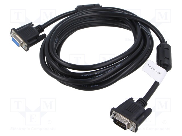 Cable; D-Sub 15pin male,D-Sub 15pin female; black; 3m; black