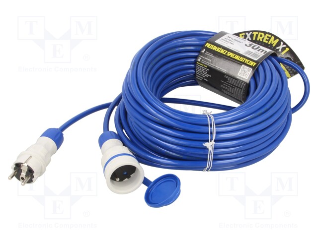 Extension lead; Sockets: 1; PUR; blue; 3x1,5mm2; 30m; 16A