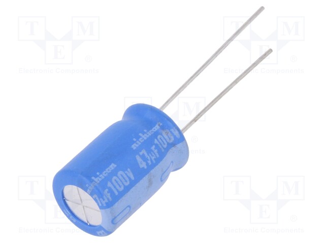 Capacitor: electrolytic; THT; 47uF; 100VDC; Ø10x16mm; Pitch: 5mm