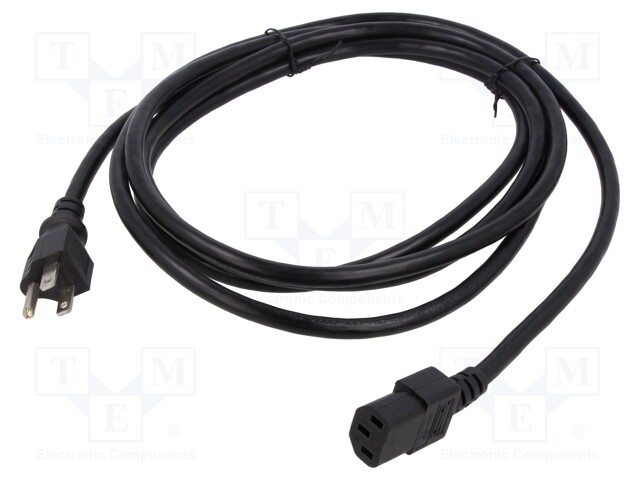 Cable; IEC C13 female,NEMA 5-15 (B) plug; PVC; 2.2m; black; 10A