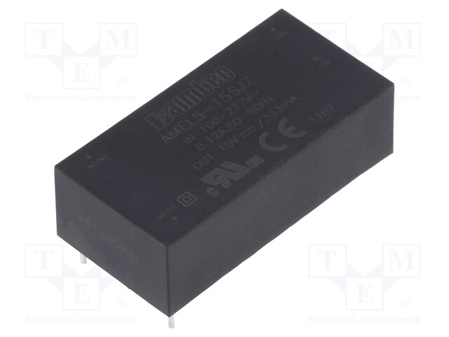 Converter: AC/DC; 5W; Uout: 15VDC; Iout: 0.333A; 82%; Mounting: PCB