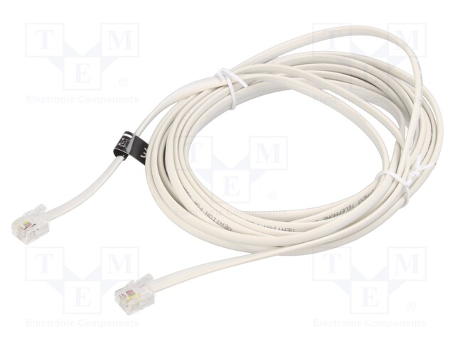 Cable: telephone; flat; RJ11 plug,both sides; Len: 5m; white; 28AWG