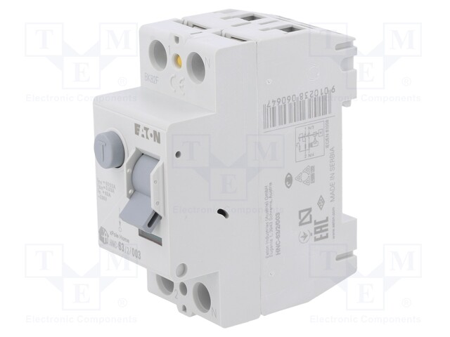 RCD breaker; Inom: 63A; Ires: 30mA; Max surge current: 250A; IP40