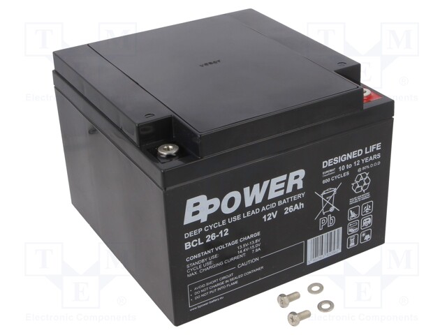 Re-battery: acid-lead; 12V; 26Ah; AGM; maintenance-free