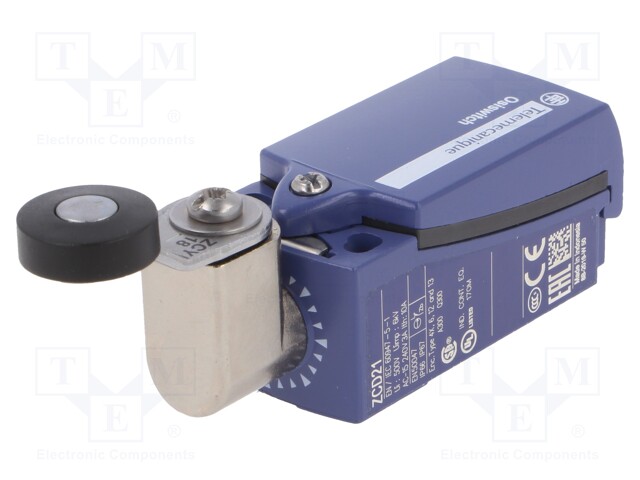 Limit switch; lever R 33mm, plastic roller Ø19mm; NO + NC; 10A