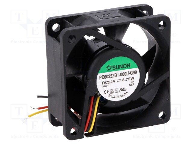 Fan: DC; axial; 24VDC; 60x60x25mm; 61.16m3/h; 44dBA; ball bearing