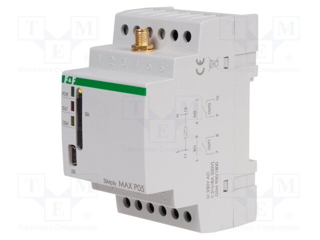 GSM module controller; PLC MAX; for DIN rail mounting; 230VAC