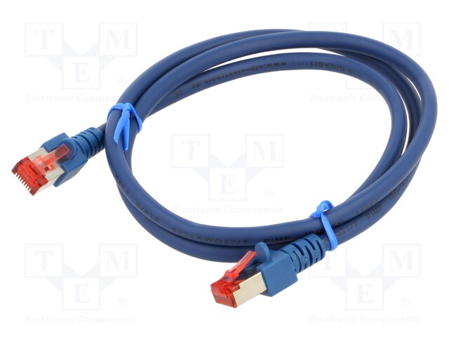 Patch cord; S/FTP; 6; stranded; Cu; LSZH; blue; 1m; 27AWG