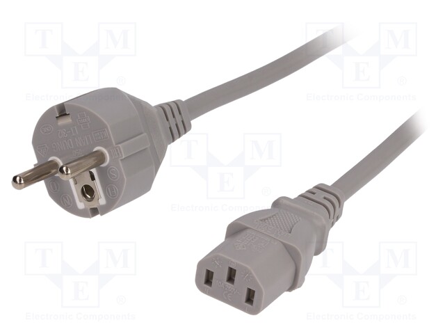 Cable; CEE 7/7 (E/F) plug,IEC C13 female; 1.8m; grey; PVC; 16A