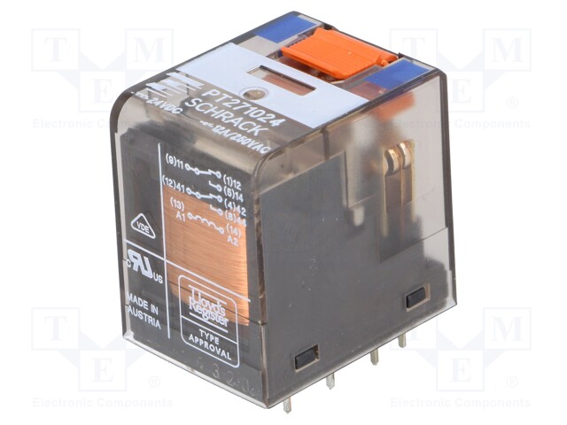 Relay: electromagnetic; DPDT; Ucoil: 24VDC; 12A/250VAC; 12A/30VDC