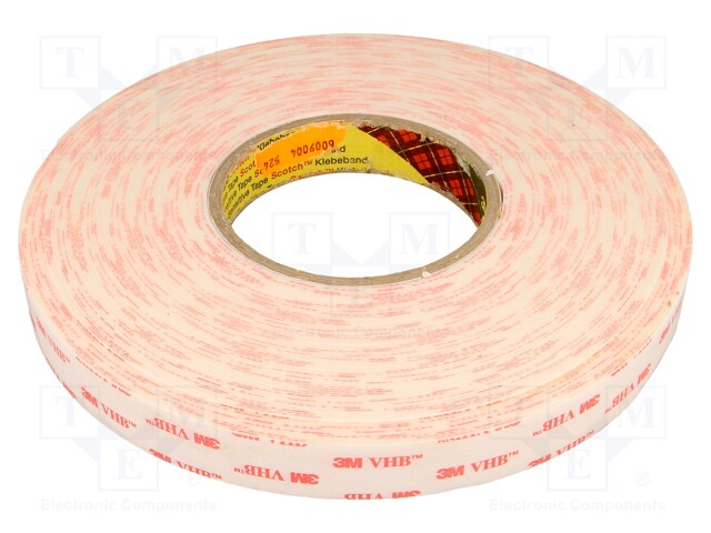 Tape: fixing; W: 19mm; L: 33m; D: 0.6mm; acrylic; white; -35÷90°C