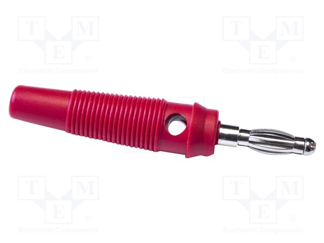 Plug; 4mm banana; 24A; 30VAC; 60VDC; red; 60mm; Mounting: screw