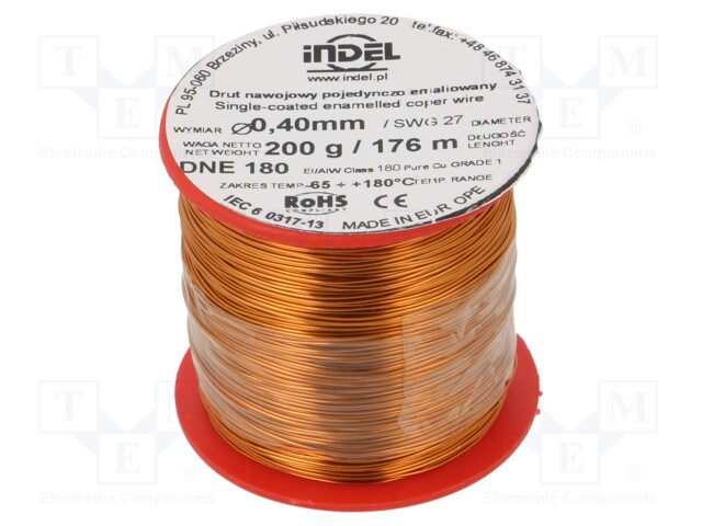 Coil wire; single coated enamelled; 0.4mm; 200g; -65÷180°C