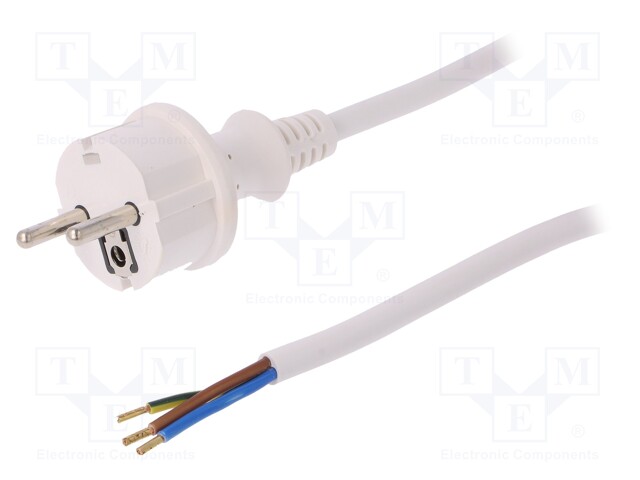 Cable; SCHUKO plug,CEE 7/7 (E/F) plug,wires; 1.5m; white; PVC