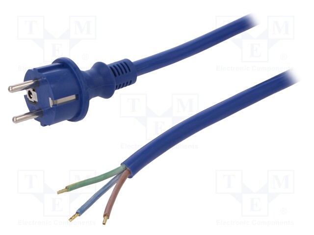 Cable; SCHUKO plug,CEE 7/7 (E/F) plug,wires; 4m; blue; rubber