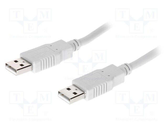 Cable; USB 2.0; USB A plug,both sides; 2m; light grey