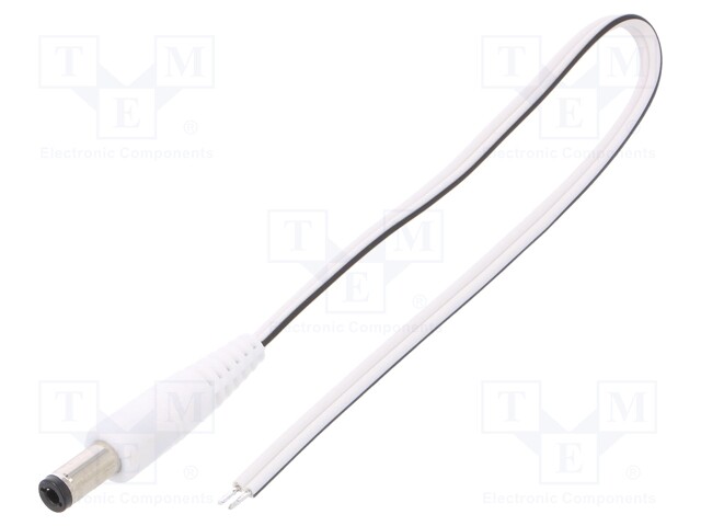 Cable; wires,DC 5,5/2,5 plug; straight; 0.5mm2; white; 0.2m