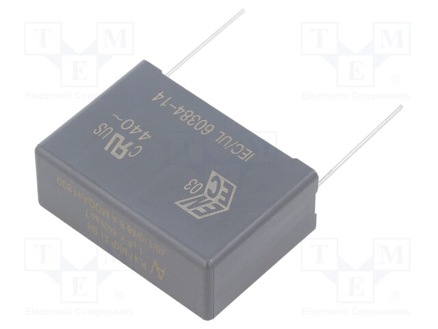 Capacitor: polypropylene; X1; 1uF; 440VAC; ±10%; THT; Pitch: 37.5mm