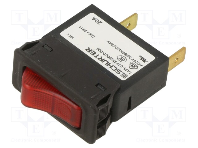 Circuit breaker; Urated: 240VAC; 32VDC; 20A; SNAP-IN