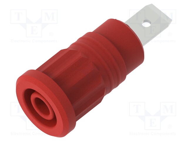 Socket; 4mm banana; 36A; 1kV; red; nickel plated; on panel,push-in