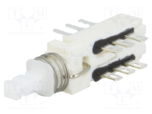 Switch: push-button; Pos: 2; DPDT; 0.5A/125VAC; 0.5A/30VDC; white