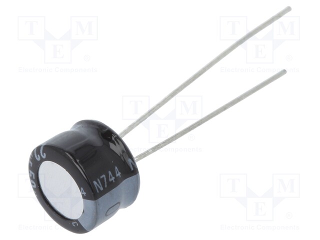 Capacitor: electrolytic; THT; 22uF; 50VDC; Ø8x5mm; Pitch: 2.5mm