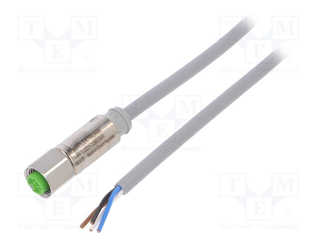 Connection lead; M12; PIN: 4; straight; 3m; plug; 32VAC; -40÷85°C