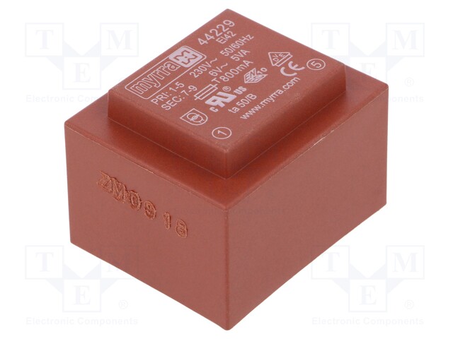 Transformer: encapsulated; 5VA; 230VAC; 6V; 833mA; Mounting: PCB