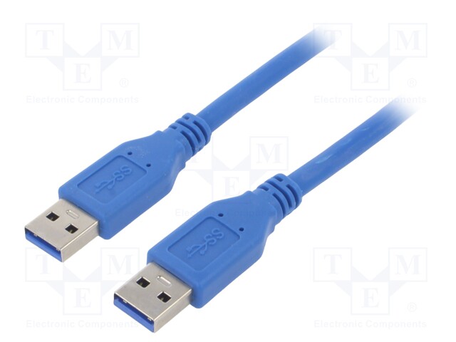 Cable; USB 3.0; USB A plug,both sides; nickel plated; 1.8m; blue