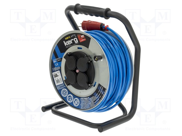 Extension lead; reel; Sockets: 4; PUR; blue; 3x1,5mm2; 50m; 16A