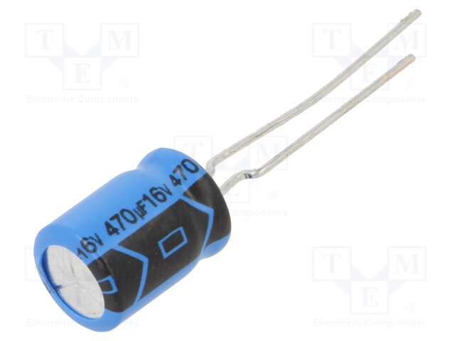 Capacitor: electrolytic; THT; 470uF; 16VDC; Pitch: 3.5mm; ±20%