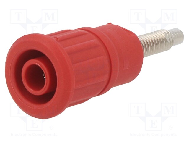 Socket; 4mm banana; 32A; 1kV; red; on panel,push-in