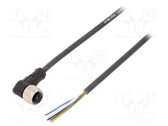 Connection lead; M12; PIN: 5; angled; 5m; plug; 60VAC; 4A; -25÷80°C