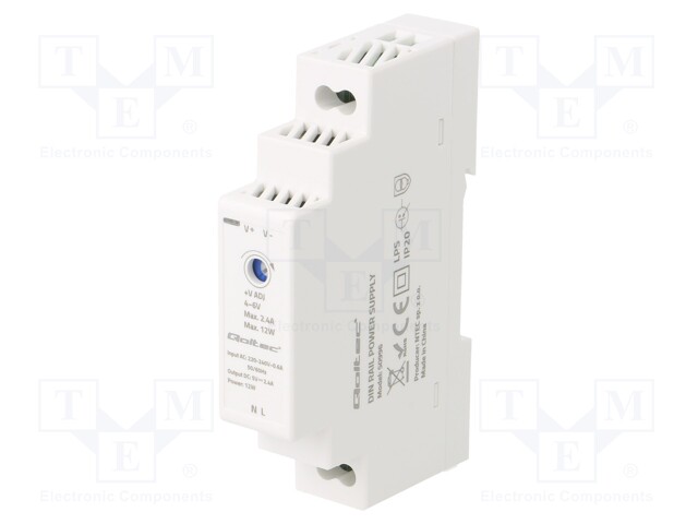 Power supply: switched-mode; 12W; 5VDC; 2.4A; 220÷240VAC; DIN; IP20