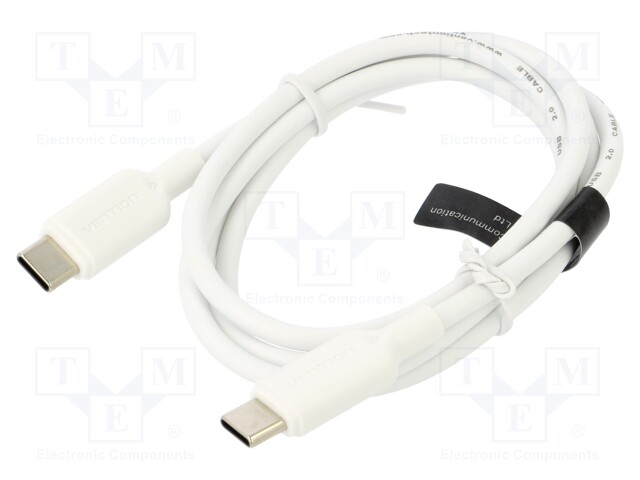 Cable; USB C plug,both sides; nickel plated; 1m; white; 60W; 3A