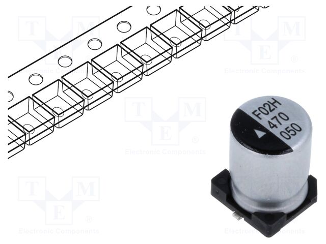 Capacitor: electrolytic; SMD; 47uF; 50VDC; Ø8x10.5mm; -55÷105°C