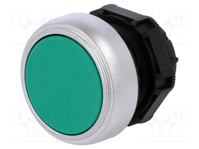 Switch: push-button; Stabl.pos: 1; 22mm; green; Illumin: none; IP66