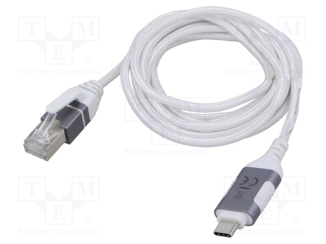 Cable; slim,USB 3.1; RJ45 plug,USB C plug; nickel plated; 2m